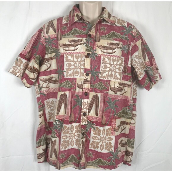 Paradise Bay Reverse Print Hawaiian Aloha Camp Shirt Large Outriggers - Picture 1 of 7